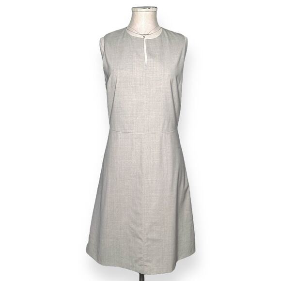 THEORY Wool A-Line Miyani Dress Stretch Split Neck Career Work Minimalist Gray 6 - Picture 2 of 13